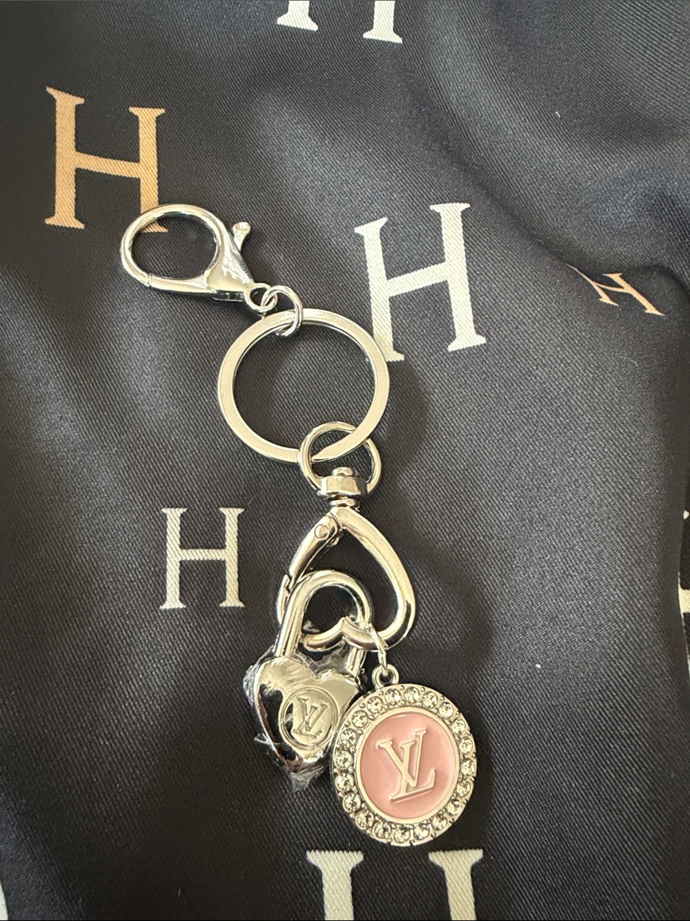 Pink and Silver Enamel LV Charm Key Holder